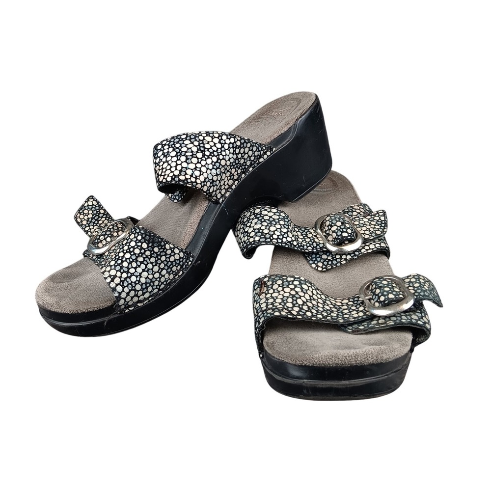 Dansko Women's Wedge Sandals Size 38 Black White Dot Pattern Buckle‎ Comfort